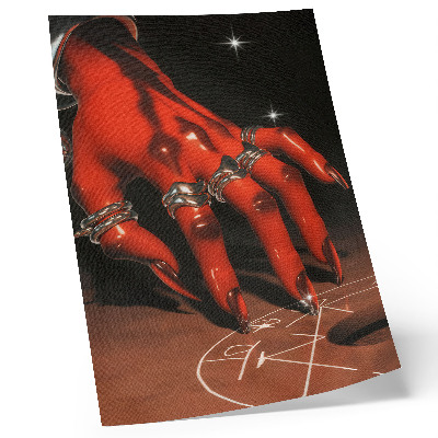 Premium wall art Red hand with rings on a background of symbols