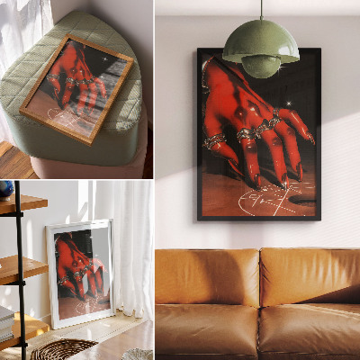 Premium wall art Red hand with rings on a background of symbols