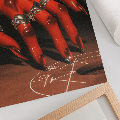 Premium wall art Red hand with rings on a background of symbols