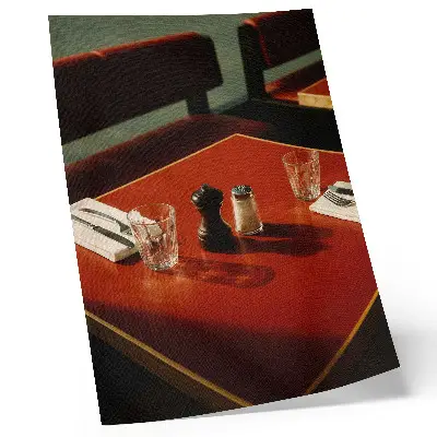 Decorative poster a restaurant table with spices and glassware