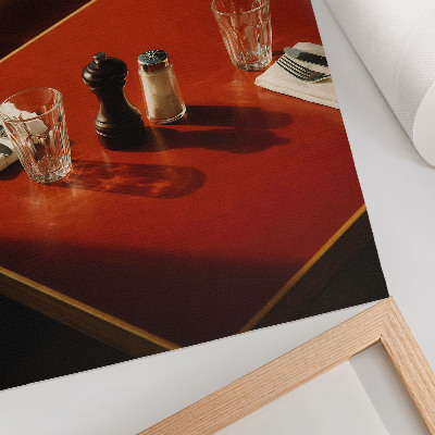 Decorative poster A table in a restaurant with spices and glassware