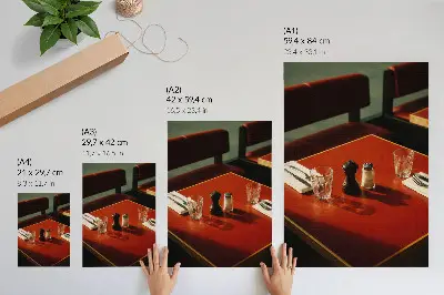 Decorative poster a restaurant table with spices and glassware