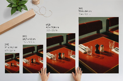 Decorative poster A table in a restaurant with spices and glassware