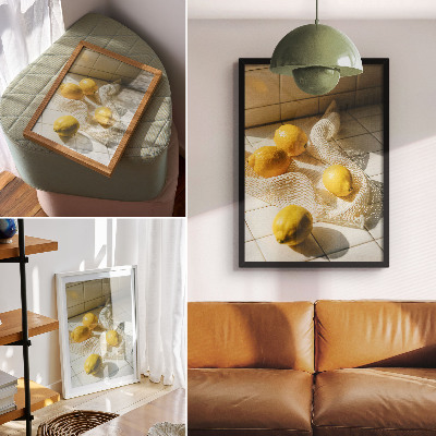 Poster Lemons on a wire mesh in a kitchen setting