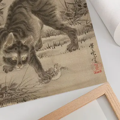 Cat Catching a Frog by Kawanabe Kyosai premium wall art
