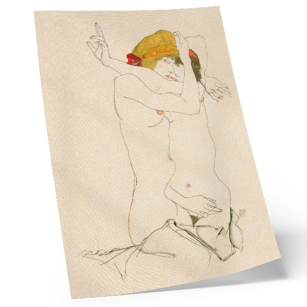 Art print Two Women Embracing (1913) by Egon Schiele – a feminine line drawing from the collection of The MET
