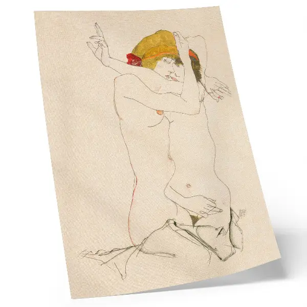Art print Two Women Embracing 1913 by Egon Schiele feminine line drawing from the collection of The Met