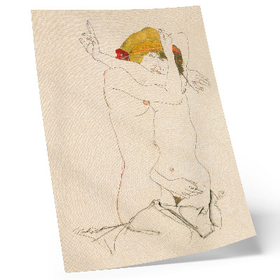 Art print Two Women Embracing (1913) by Egon Schiele – a feminine line drawing from the collection of The MET
