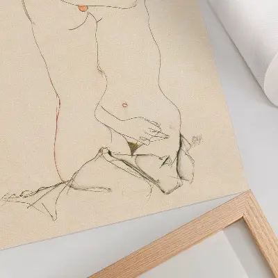 Art print Two Women Embracing 1913 by Egon Schiele feminine line drawing from the collection of The Met