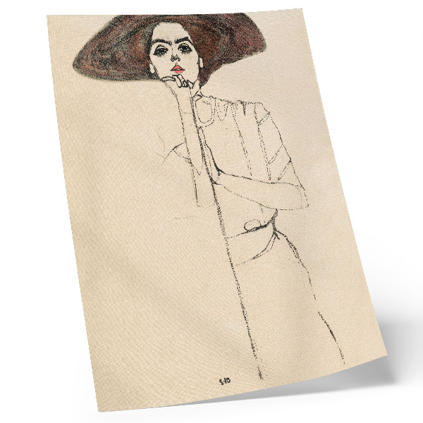 Decorative poster Portrait of a Woman (1910) by Egon Schiele – a feminine line drawing from the collection of The MET