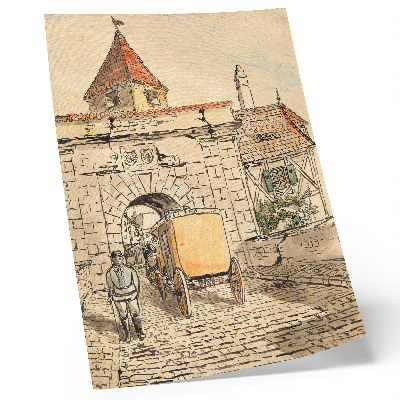 Poster City gate with carriage (student work) by Egon Schiele