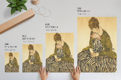 Decorative poster Portrait of Edith Schiele in a Striped Dress (1915) by Egon Schiele