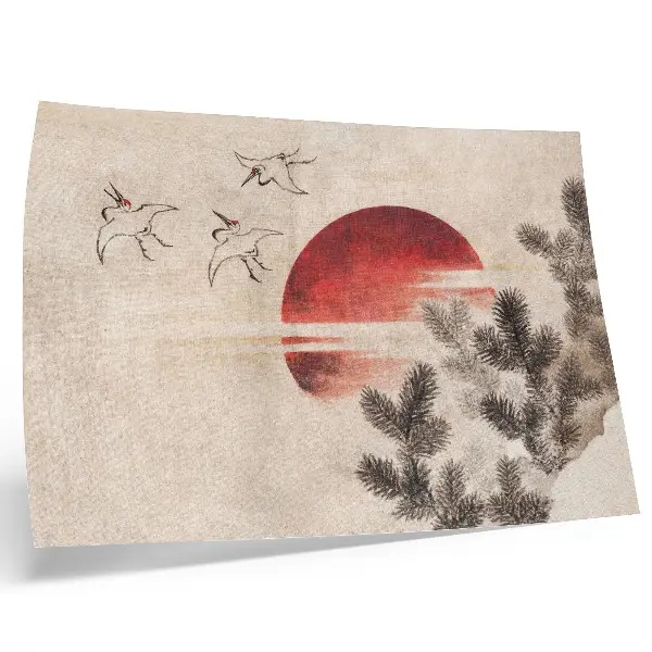 Decorative canvas print featuring Katsushika Hokusai's Birds and Sunset from Album of Sketches 1814 vintage Japanese woodblock print