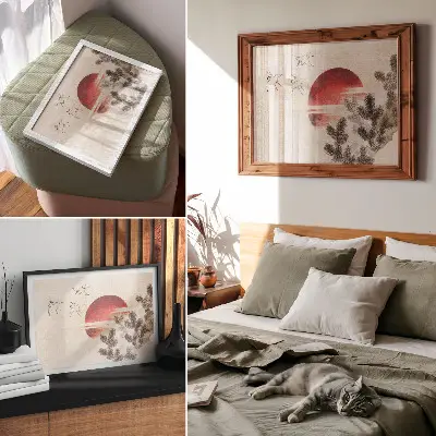 Decorative canvas print featuring Katsushika Hokusai's Birds and Sunset from Album of Sketches 1814 vintage Japanese woodblock print