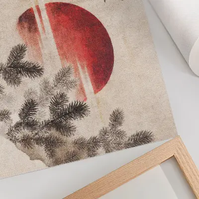 Decorative canvas print featuring Katsushika Hokusai's Birds and Sunset from Album of Sketches 1814 vintage Japanese woodblock print