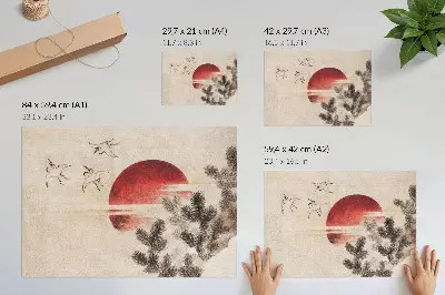 Decorative canvas print featuring Katsushika Hokusai's Birds and Sunset from Album of Sketches 1814 vintage Japanese woodblock print