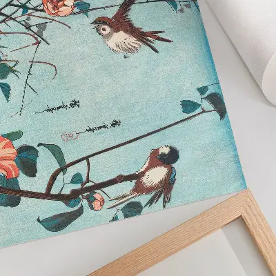 Photo canvas vintage woodblock print of Japanese Birds and Flowers by Utagawa Hiroshige from 1833