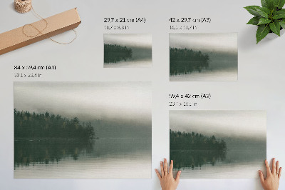 Poster Foggy forest landscape by the lake