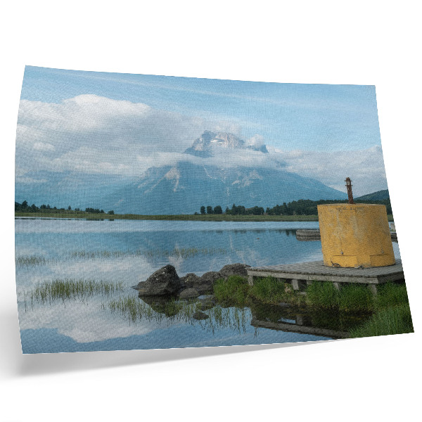 Photo canvas Mountains, lake, clouds, bridge