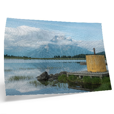 Photo canvas Mountains, lake, clouds, bridge