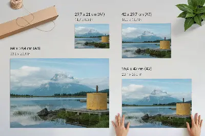 Photo canvas mountains, lake, clouds, and bridge