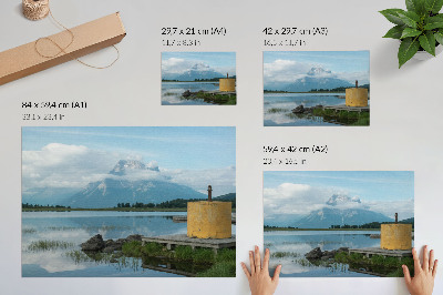 Photo canvas Mountains, lake, clouds, bridge
