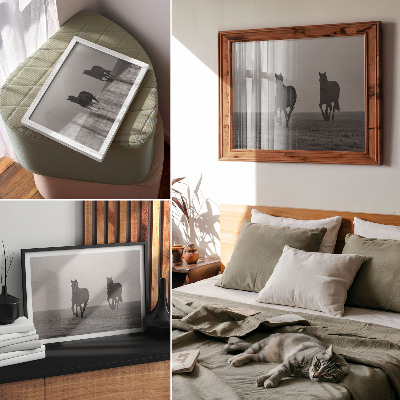 Decorative canvas print Horses running, gentle fog, peaceful space