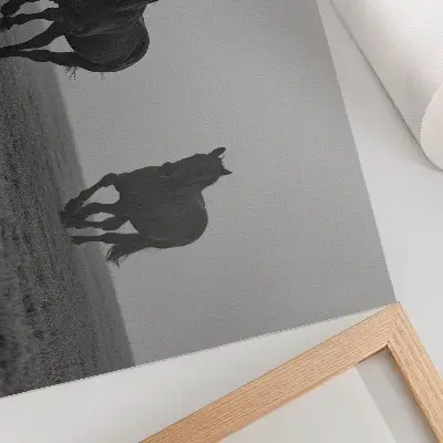 Decorative canvas print horses running in a gentle fog for a peaceful space
