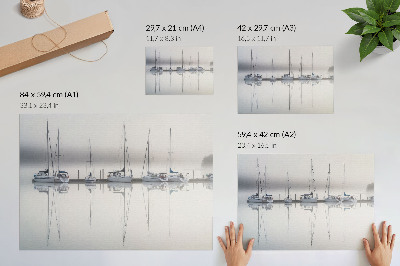 Poster Foggy marina calm yachts reflection