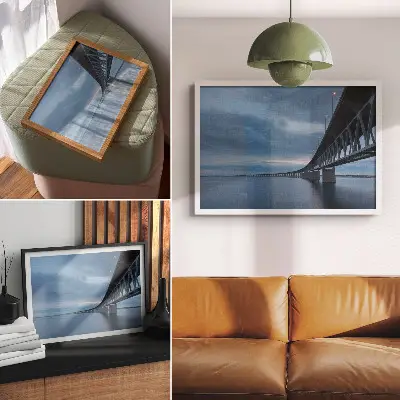 Decorative canvas print modern bridge over calm water