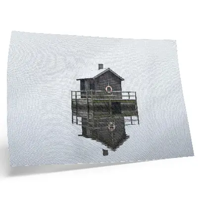Poster wooden cottage by the water featuring symmetry and minimalism