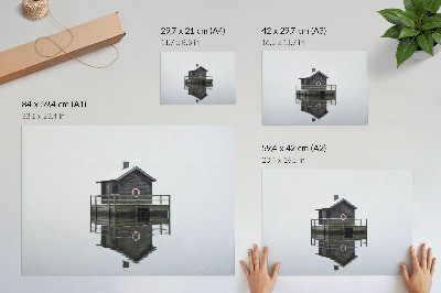 Poster Wooden cottage by the water, symmetry, minimalism