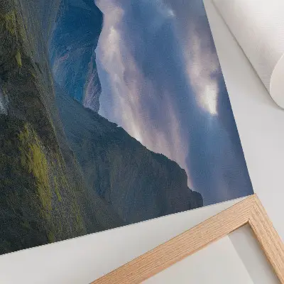 Decorative canvas print mountains in the clouds with a tranquil blue nature theme