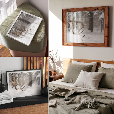 Photo canvas Antlers in the snow winter forest natural peace