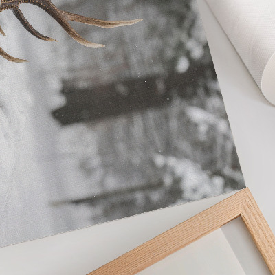 Photo canvas Antlers in the snow winter forest natural peace