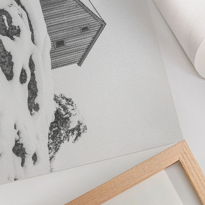 Decorative canvas print A minimalist winter house against the backdrop of snow