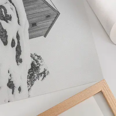 Decorative canvas print minimalist winter house with a snowy backdrop