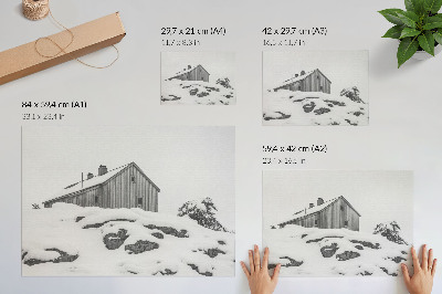 Decorative canvas print A minimalist winter house against the backdrop of snow