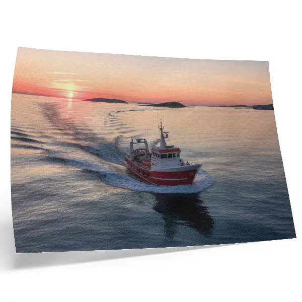 Photo canvas sunset over the calm sea with boat movement