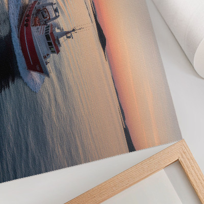 Photo canvas Sunset over the calm sea, boat movement