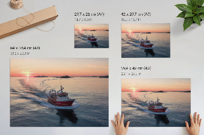 Photo canvas Sunset over the calm sea, boat movement