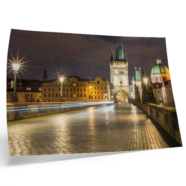 Decorative canvas print Charming night city illuminated bridge architecture