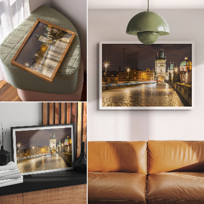 Decorative canvas print Charming night city illuminated bridge architecture