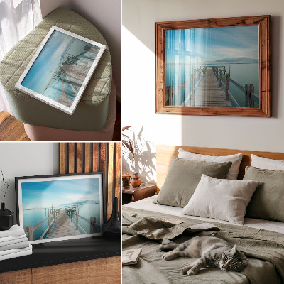 Photo canvas Bridge over the lake, blue, peace, simplicity