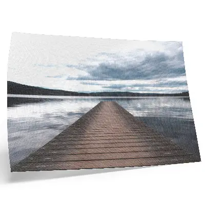 Decorative canvas print picturesque lakeside pier with a mountain view