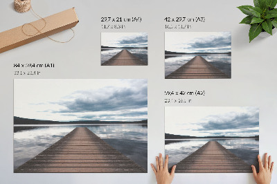 Decorative canvas print A picturesque lakeside pier with a view of the mountains