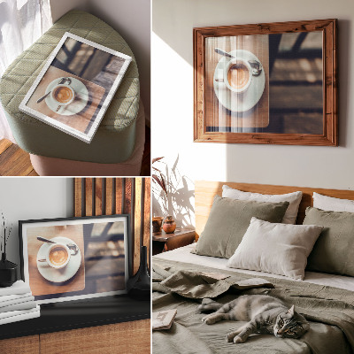 Photo canvas A cup of espresso on a wooden table, contrasts