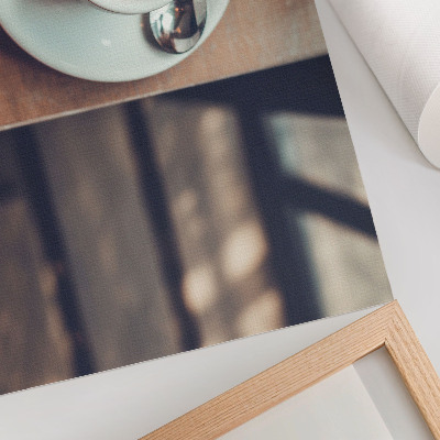 Photo canvas A cup of espresso on a wooden table, contrasts