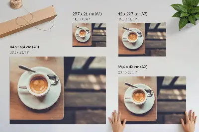 Photo canvas espresso cup on a wooden table with high contrast
