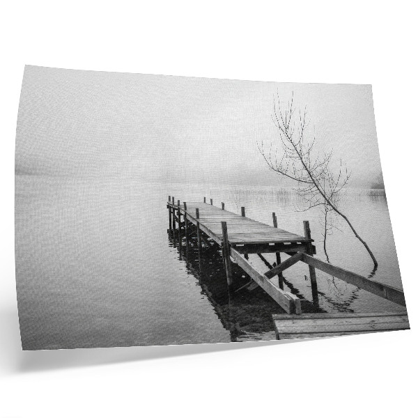 Poster A wooden jetty against the backdrop of a calm lake